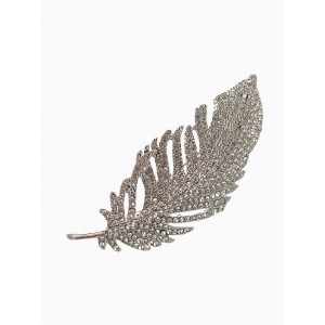 Брошь «Перо» со стразами, белая, цвет серебристый