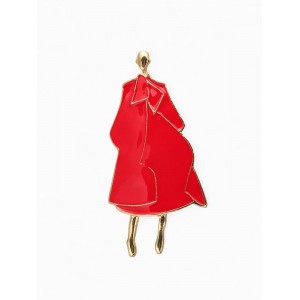 Брошь «Дама в пальто», эмаль, красная, цвет золотистый