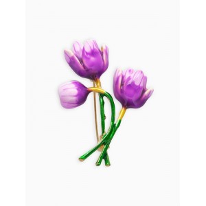 Брошь «Цветок тюльпана», фиолетовый, зелёная, цвет золотистый