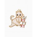 Брошь «Кошечка в короне», бело-розовая, цвет золотистый