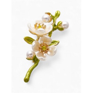 Брошь «Веточка с цветком жасмина», с эмалью, цветная