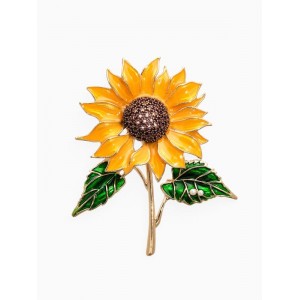 Брошь «Цветок Подсолнуха», жёлто-зелёная, цвет золотистый