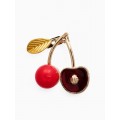 Брошь «Вишня с косточкой», красно-зелёная, цвет золотистый