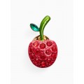Брошь «Вишня стразинка», красно-зелёная, цвет золотистый