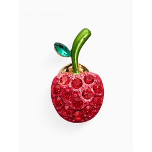 Брошь «Вишня стразинка», красно-зелёная, цвет золотистый Брошь «Вишня стразинка», красно-зелёная, цвет золотистый