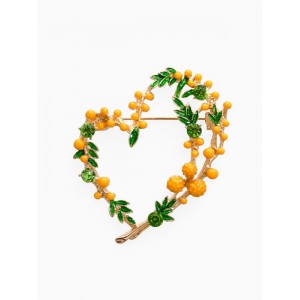 Брошь «Сердечко» мимоза, жёлто-зелёная, цвет золотистый