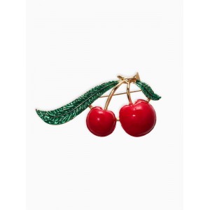 Брошь "Вишня с листиками", цвет красно-зелёный, цвет золотистый