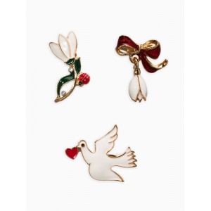 Броши «Голубь, подснежники», набор 3 шт. цветной, цвет золотистый Броши «Голубь, подснежники», набор 3 шт. цветной, цвет золотистый
