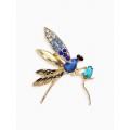 Брошь «Стрекоза» искристая, сине-голубая, цвет золотистый