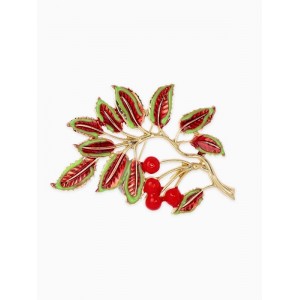 Брошь «Веточка Калины», красно-коричневая, цвет золотистый