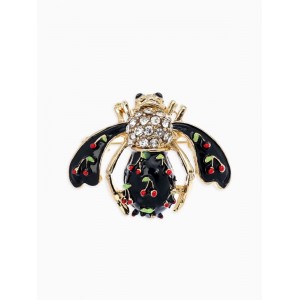 Брошь «Пчела в вишню», цветная, цвет золотистый