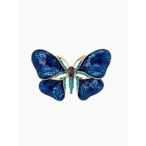 Брошь «Бабочка», глянцевая, синяя, цвет золотистый