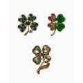 Броши «Клевер», набор 3 шт. зелёные, цвет золотистый