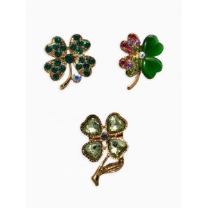 Броши «Клевер», набор 3 шт. зелёные, цвет золотистый
