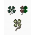 Броши «Клевер», набор 3 шт. зелёные, цвет серебристый