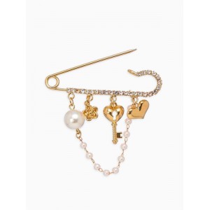 Булавка «Ключик от сердца», 6.5 см, белая, цвет золотистый