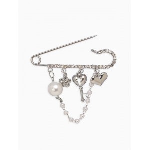 Булавка «Ключик от сердца», 6.5 см, белая, цвет серебристый