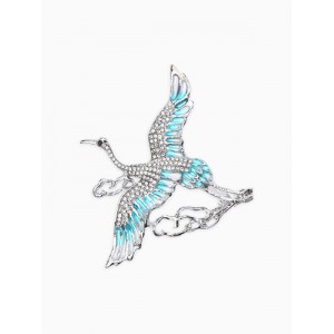 Брошь «Аист в облаках», белая, голубая, цвет серебристый