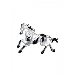 Брошь «Лошадь. Конь в яблочко», чёрно-серебристая, цвет серебристый