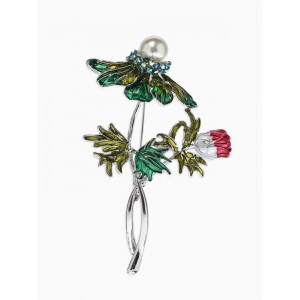 Брошь «Репей», цветок с бусиной, цветная, цвет серебристый