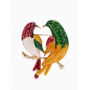 Брошь «Птицы парные», цветная, цвет золотистый