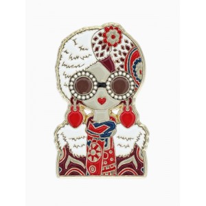 Значок «Русская красавица» с серьгами, цветной, цвет золотистый