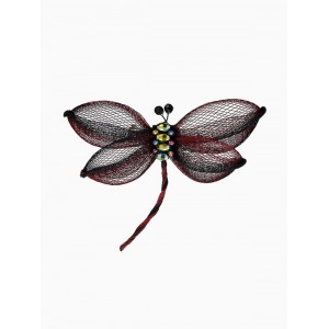 Брошь «Стрекоза» плетёная, бордово-чёрная Брошь «Стрекоза» плетёная, бордово-чёрная