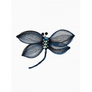 Брошь «Стрекоза» плетёная, сине-чёрная