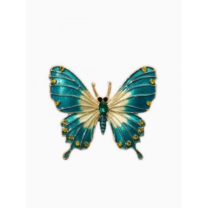 Брошь «Яркая бабочка», зелёная, цвет золотистый