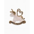 Брошь «Лошадка-Качалка. Единорог», белая, цвет золотистый