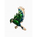 Брошь «Экзотическая птичка», зелёно-голубая, цвет золотистый