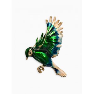 Брошь «Экзотическая птичка», зелёно-голубая, цвет золотистый
