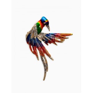 Брошь «Птица попугай», цветная, цвет золотистый