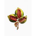 Брошь «Листья Ясеня», зелёно-коричневая, цвет золотистый