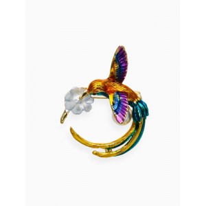 Брошь «Колибри с бусиной», цветная, цвет золотистый