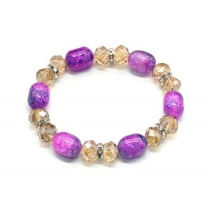 Браслет с цирконом и агатом пати тонированным цвет сиреневый, 17см
