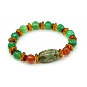 Браслет с бусиной Дзи Три глаза овал 13*18мм с агатом тонированным шарик 10мм