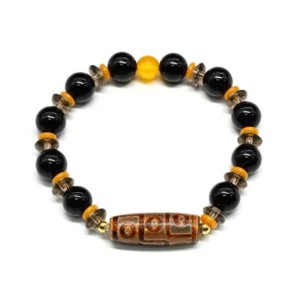 Браслет с бусиной Дзи Девять глаз бочонок 10*28мм с агатом шарик 10мм, 18см