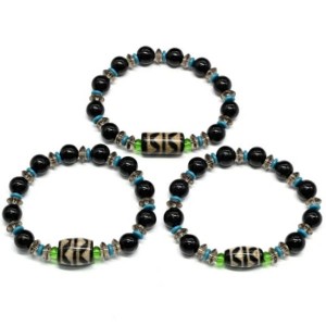 Браслет с бусиной дзи "Зубы Тигра" бочонок 13*18мм с агатом шарик 10мм