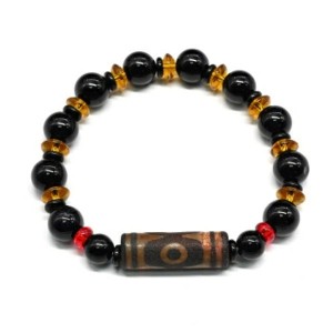 Браслет Дзи Три глаза цилиндр 10*29мм с агатом шарик 10мм, 18см Браслет Дзи Три глаза цилиндр 10*29мм с агатом шарик 10мм, 18см