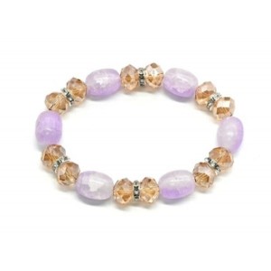 Браслет с цирконом и агатом пати тонированным цвет сиреневый, 17см