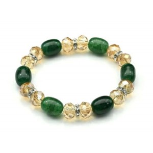 Браслет с цирконом и агатом пати тонированным цвет зеленый, 17см