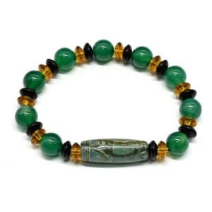 Браслет с бусиной дзи Кубера бочонок 11*29мм с агатом тонированным шарик 10мм