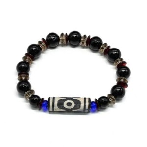 Браслет Дзи Три глаза цилиндр 10*29мм с агатом шарик 10мм, 17см