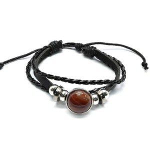 Браслет из кожи с агатом круг 20мм
