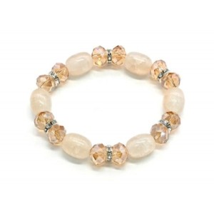 Браслет с цирконом и агатом пати тонированным цвет кремовый, 17см (иск.)