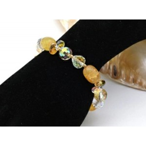 Браслет с цирконом и агатом Вены дракона цвет желтый, 17см (иск.)