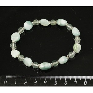 Браслет ангелит (овалы) и флюорит зеленый (шарик 6мм) на резинке