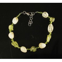 Браслет из цитрина (овалы) и хризолита необработанного, с хрусталем, на застежке