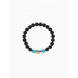 Браслет «Слоник», длина 18 см, камень пирит, лава, чёрный, бирюзовый
